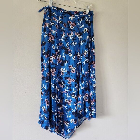 ZARA | Floral Printed Skirt Satin Slit Maxi Blue sz XS - Picture 2 of 6